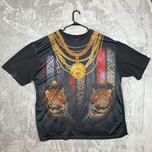 Southpole Mens Big & Tall 5XB Black Graphic Jersey T-Shirt Lion Leopard Chains